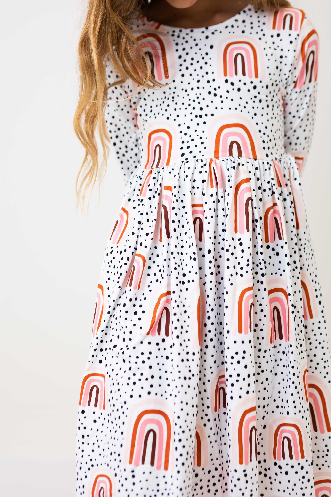 Peach Rainbow 3/4 Sleeve Pocket Twirl Dress by Mila & Rose ®