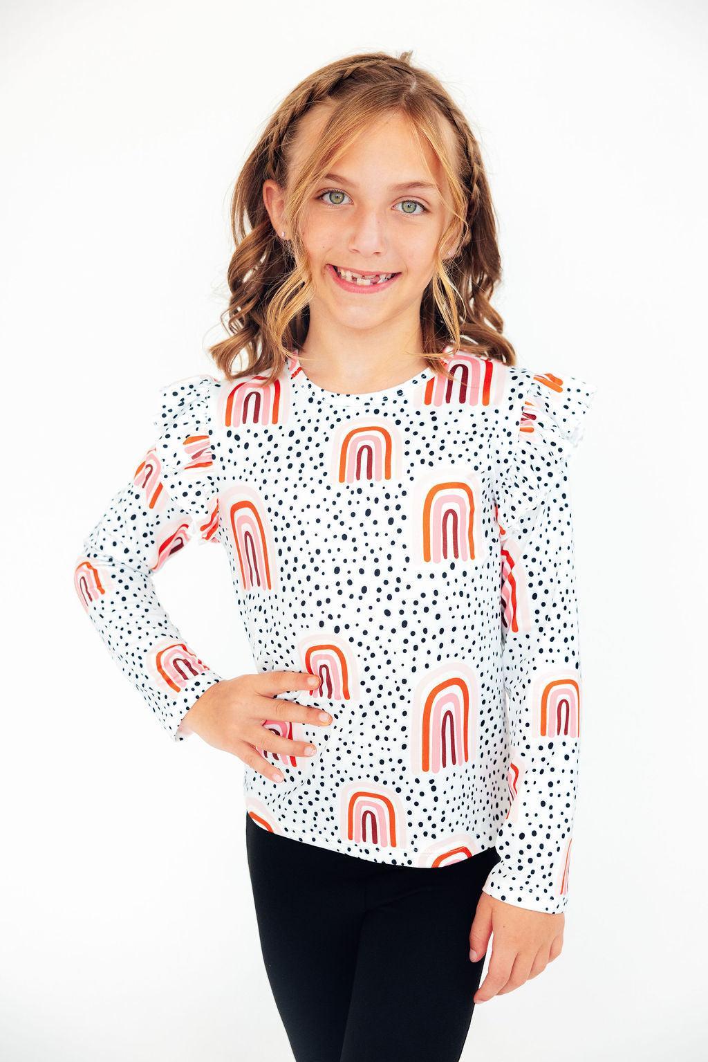 Peach Rainbow L/S Ruffle Tee by Mila & Rose ®