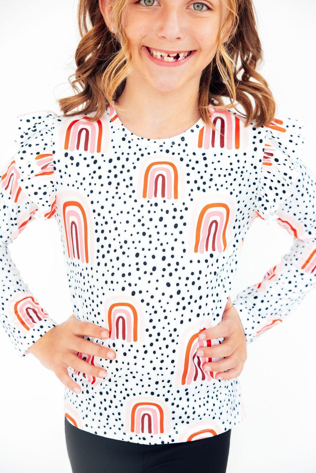 Peach Rainbow L/S Ruffle Tee by Mila & Rose ®