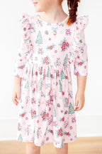 Pink Christmas 3/4 Sleeve Ruffle Twirl Dress by Mila & Rose ®