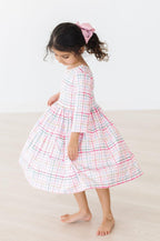 Pink Plaid 3/4 Sleeve Pocket Twirl Dress by Mila & Rose ®