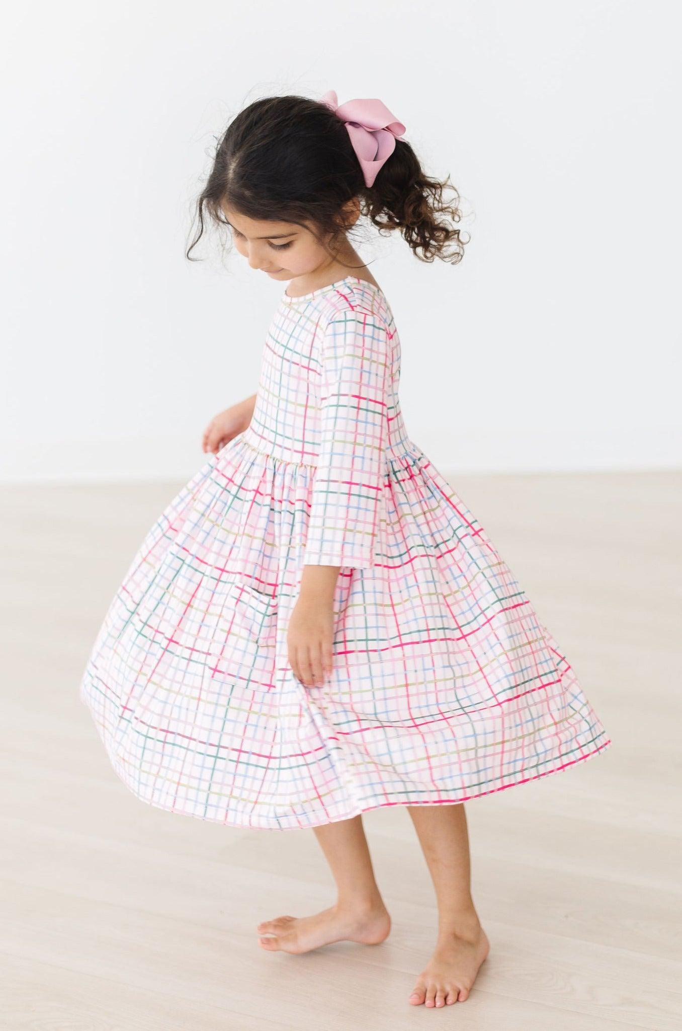 Pink Plaid 3/4 Sleeve Pocket Twirl Dress by Mila & Rose ®