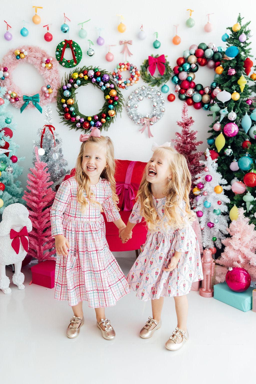 Pink Plaid 3/4 Sleeve Pocket Twirl Dress by Mila & Rose ®