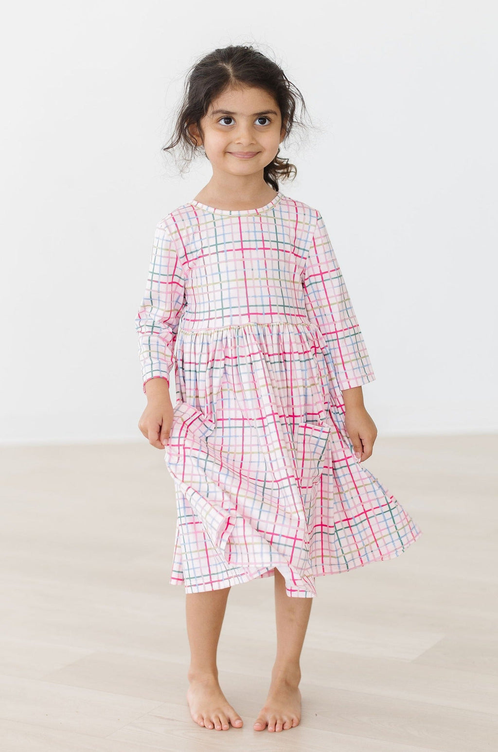 Pink Plaid 3/4 Sleeve Pocket Twirl Dress by Mila & Rose ®