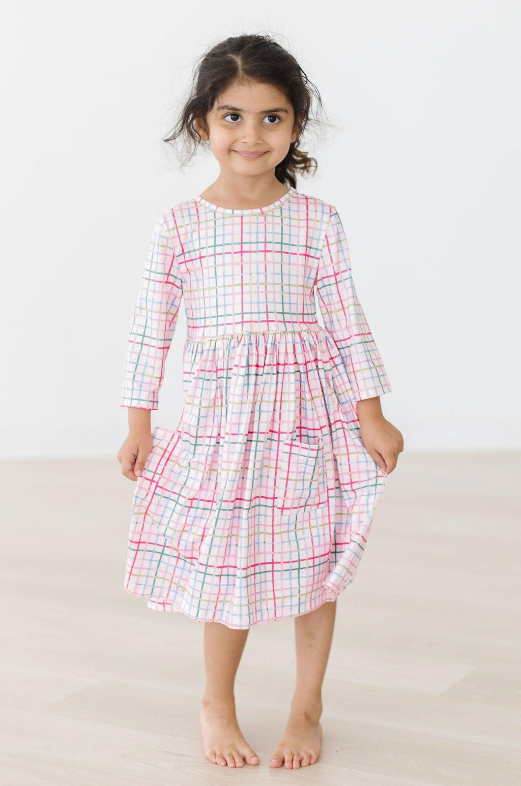 Pink Plaid 3/4 Sleeve Pocket Twirl Dress by Mila & Rose ®