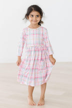 Pink Plaid 3/4 Sleeve Pocket Twirl Dress by Mila & Rose ®
