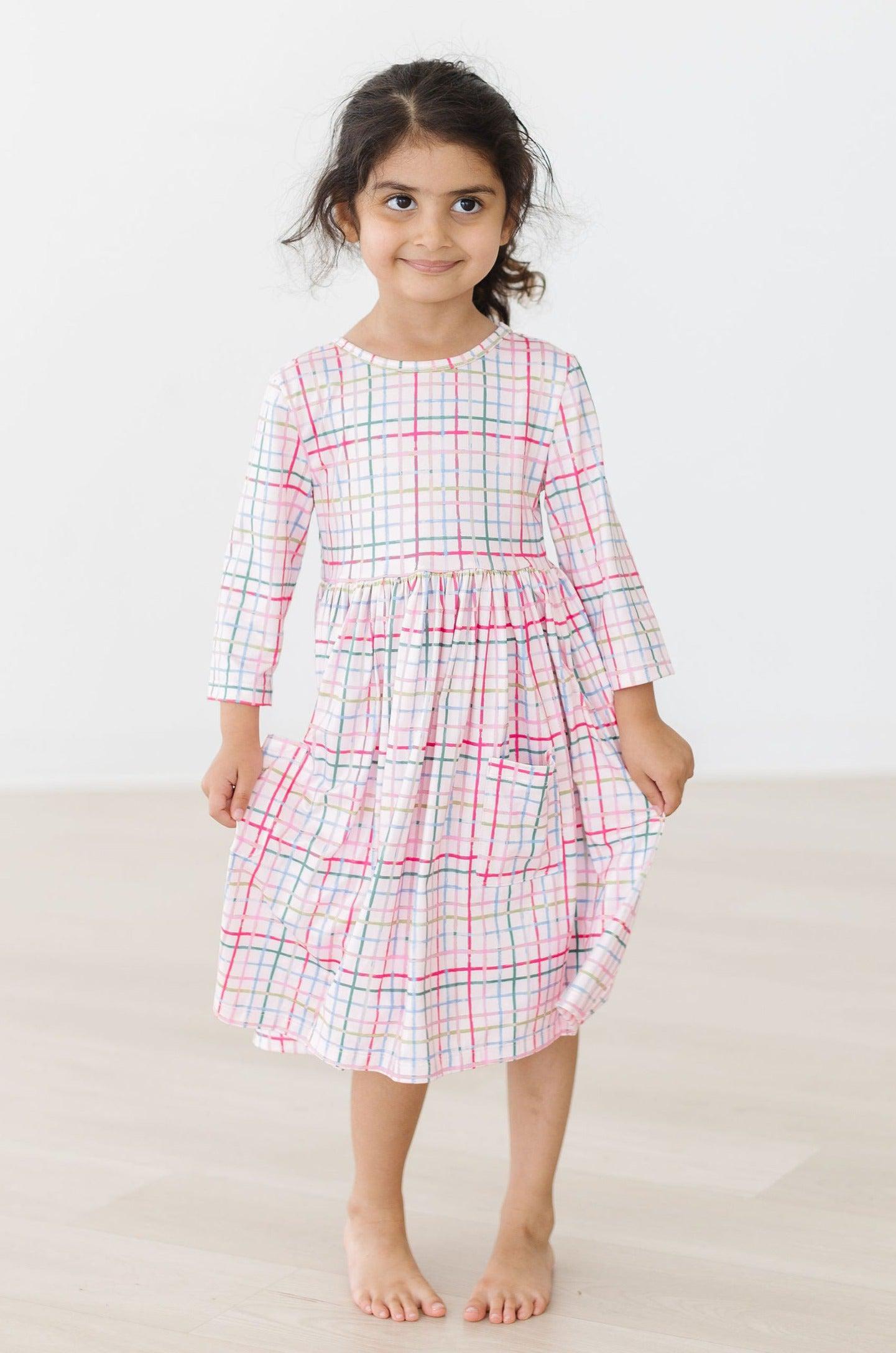 Pink Plaid 3/4 Sleeve Pocket Twirl Dress by Mila & Rose ®