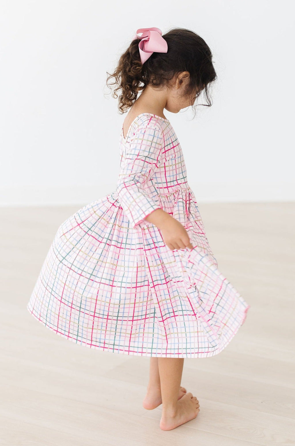 Pink Plaid 3/4 Sleeve Pocket Twirl Dress by Mila & Rose ®