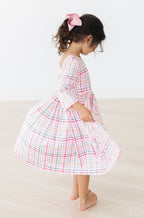 Pink Plaid 3/4 Sleeve Pocket Twirl Dress by Mila & Rose ®