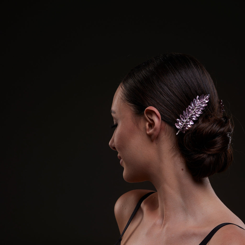 Elegant Pink Crystal Leaf Hair Comb Set by Bridal Port