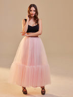 Pink Layered Tulle Skirt , Ruffled Maxi Skirt for Women, Long Tulle Skirt, Elegant Bridesmaid Skirt, by Bridal Port