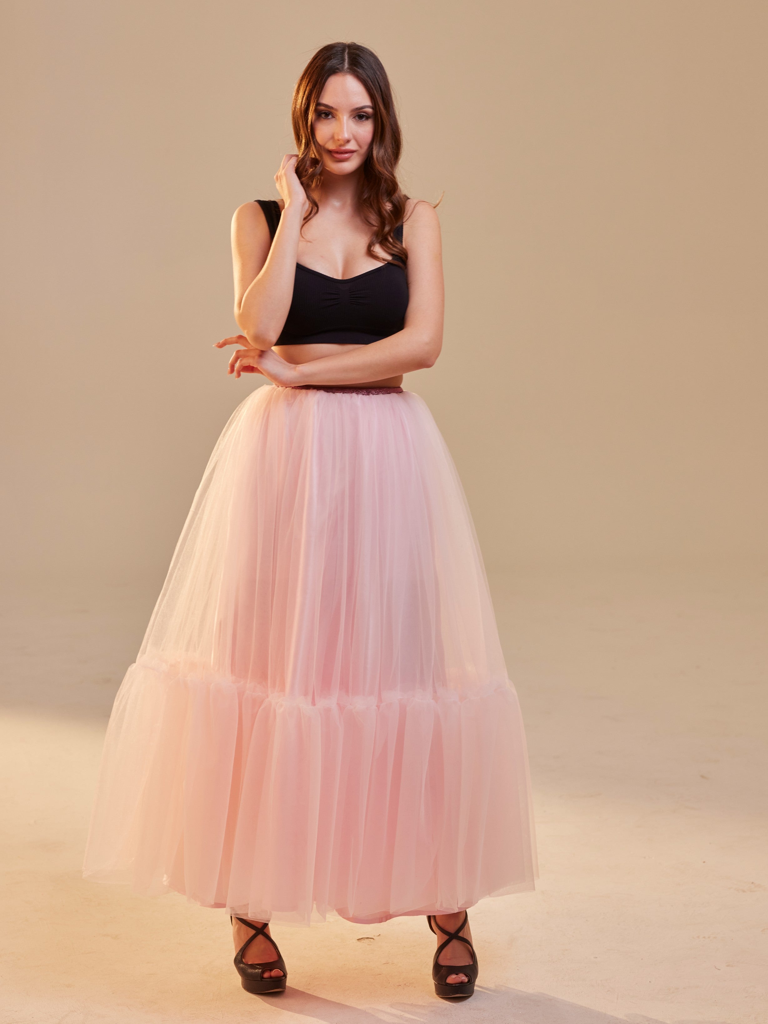 Pink Layered Tulle Skirt , Ruffled Maxi Skirt for Women, Long Tulle Skirt, Elegant Bridesmaid Skirt, by Bridal Port