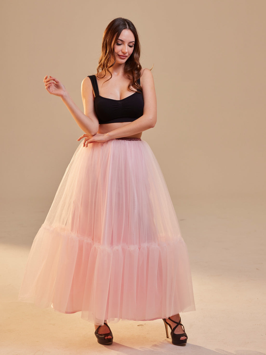 Pink Layered Tulle Skirt , Ruffled Maxi Skirt for Women, Long Tulle Skirt, Elegant Bridesmaid Skirt, by Bridal Port