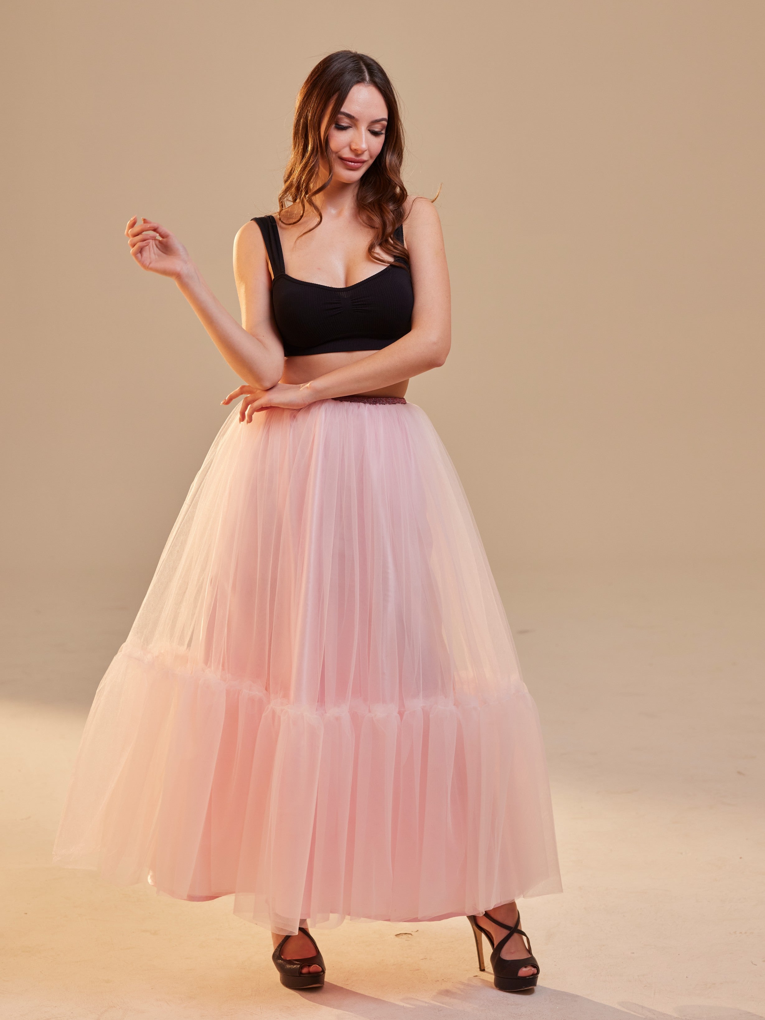 Pink Layered Tulle Skirt , Ruffled Maxi Skirt for Women, Long Tulle Skirt, Elegant Bridesmaid Skirt, by Bridal Port