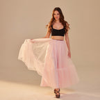 Pink Layered Tulle Skirt , Ruffled Maxi Skirt for Women, Long Tulle Skirt, Elegant Bridesmaid Skirt, by Bridal Port