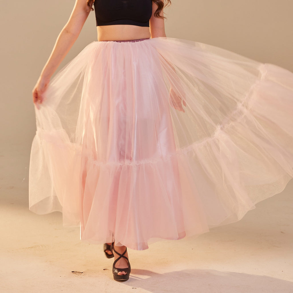 Pink Layered Tulle Skirt , Ruffled Maxi Skirt for Women, Long Tulle Skirt, Elegant Bridesmaid Skirt, by Bridal Port