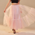 Pink Layered Tulle Skirt , Ruffled Maxi Skirt for Women, Long Tulle Skirt, Elegant Bridesmaid Skirt, by Bridal Port