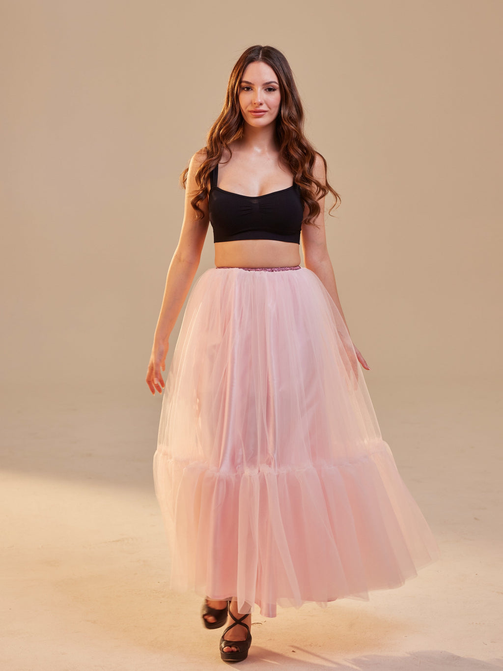 Pink Layered Tulle Skirt , Ruffled Maxi Skirt for Women, Long Tulle Skirt, Elegant Bridesmaid Skirt, by Bridal Port