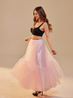 Pink Layered Tulle Skirt , Ruffled Maxi Skirt for Women, Long Tulle Skirt, Elegant Bridesmaid Skirt, by Bridal Port