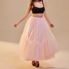 Pink Layered Tulle Skirt , Ruffled Maxi Skirt for Women, Long Tulle Skirt, Elegant Bridesmaid Skirt, by Bridal Port