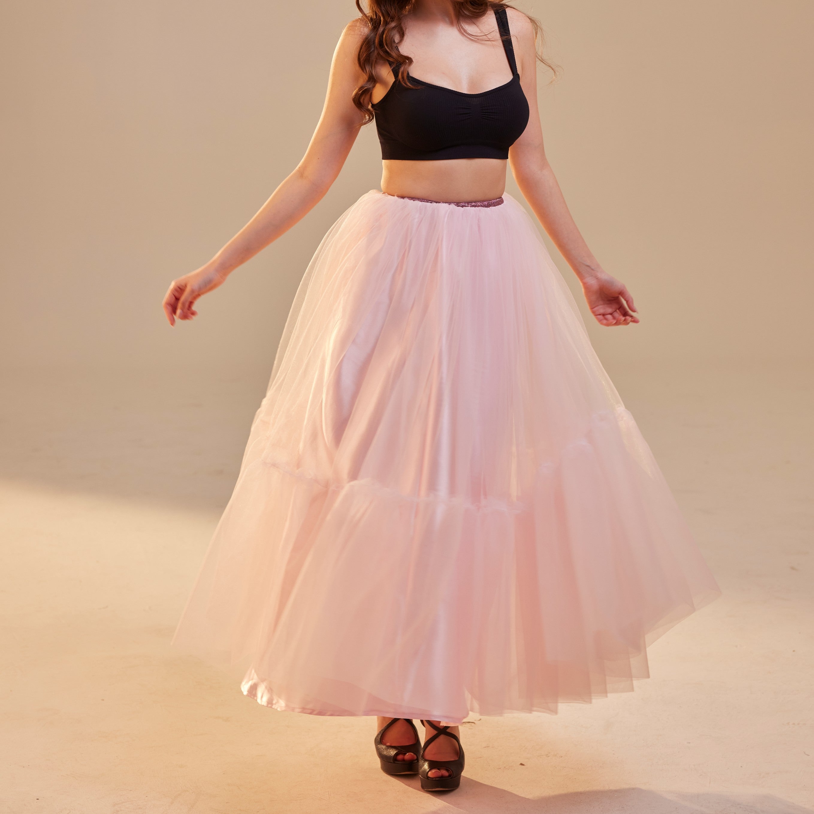 Pink Layered Tulle Skirt , Ruffled Maxi Skirt for Women, Long Tulle Skirt, Elegant Bridesmaid Skirt, by Bridal Port