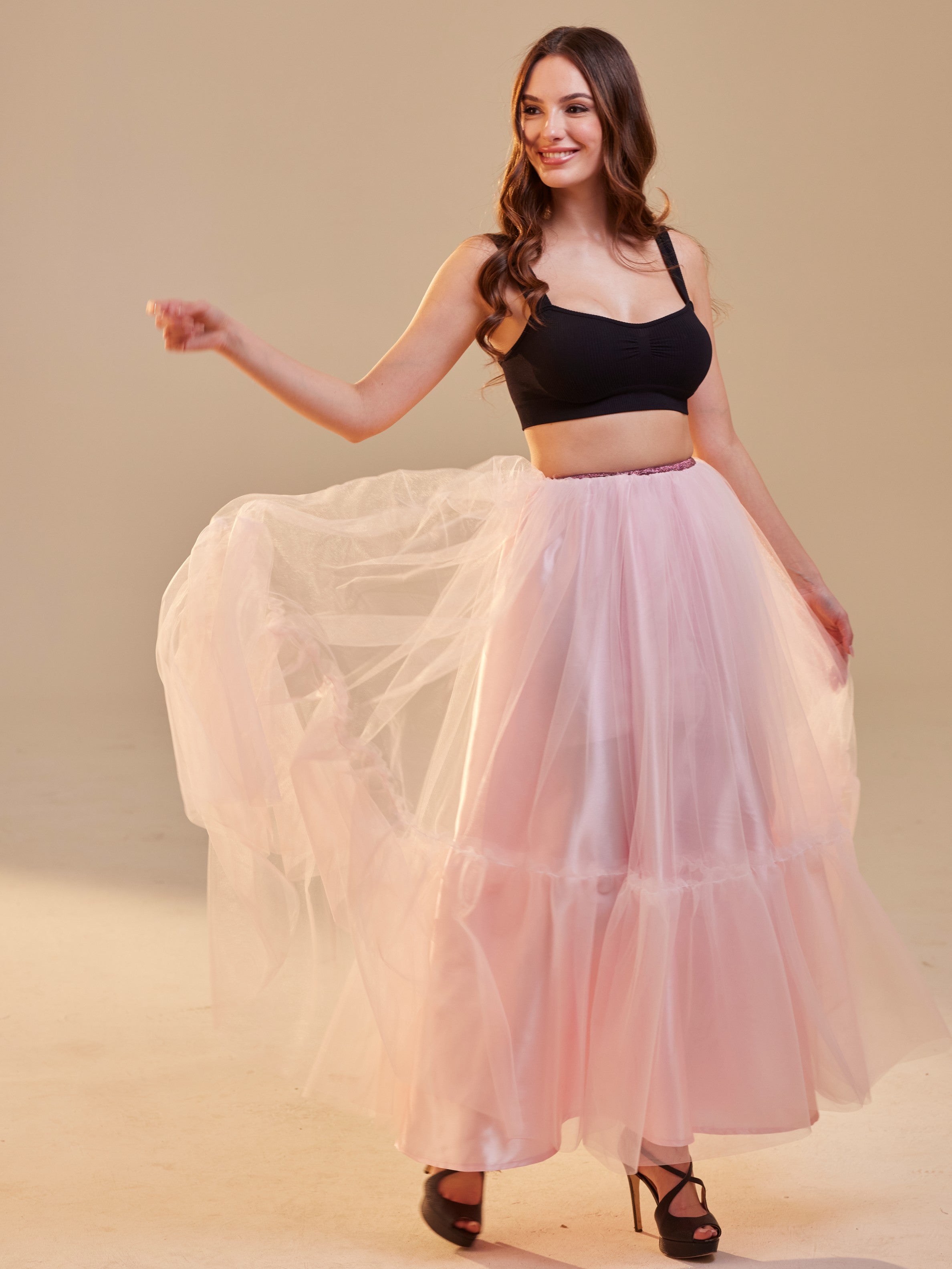 Pink Layered Tulle Skirt , Ruffled Maxi Skirt for Women, Long Tulle Skirt, Elegant Bridesmaid Skirt, by Bridal Port