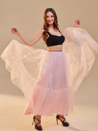 Pink Layered Tulle Skirt , Ruffled Maxi Skirt for Women, Long Tulle Skirt, Elegant Bridesmaid Skirt, by Bridal Port