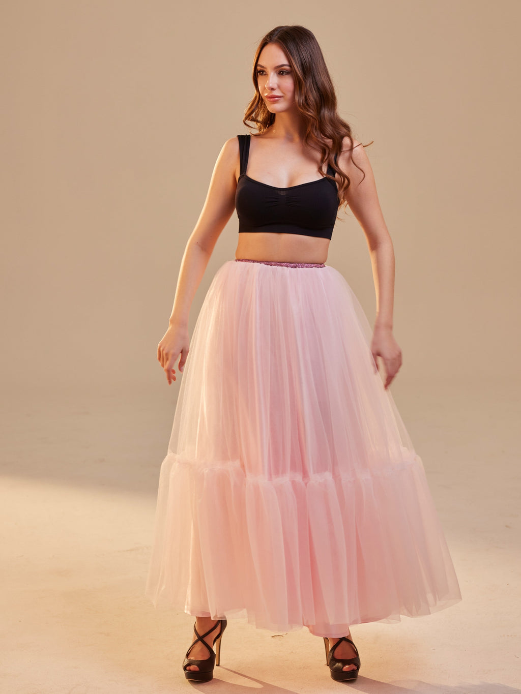 Pink Layered Tulle Skirt , Ruffled Maxi Skirt for Women, Long Tulle Skirt, Elegant Bridesmaid Skirt, by Bridal Port