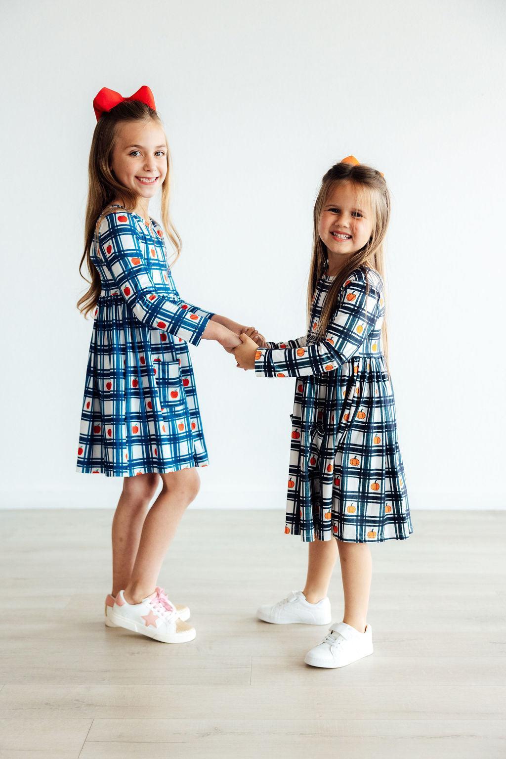 Plaid Apples L/S Pocket Twirl Dress by Mila & Rose ®