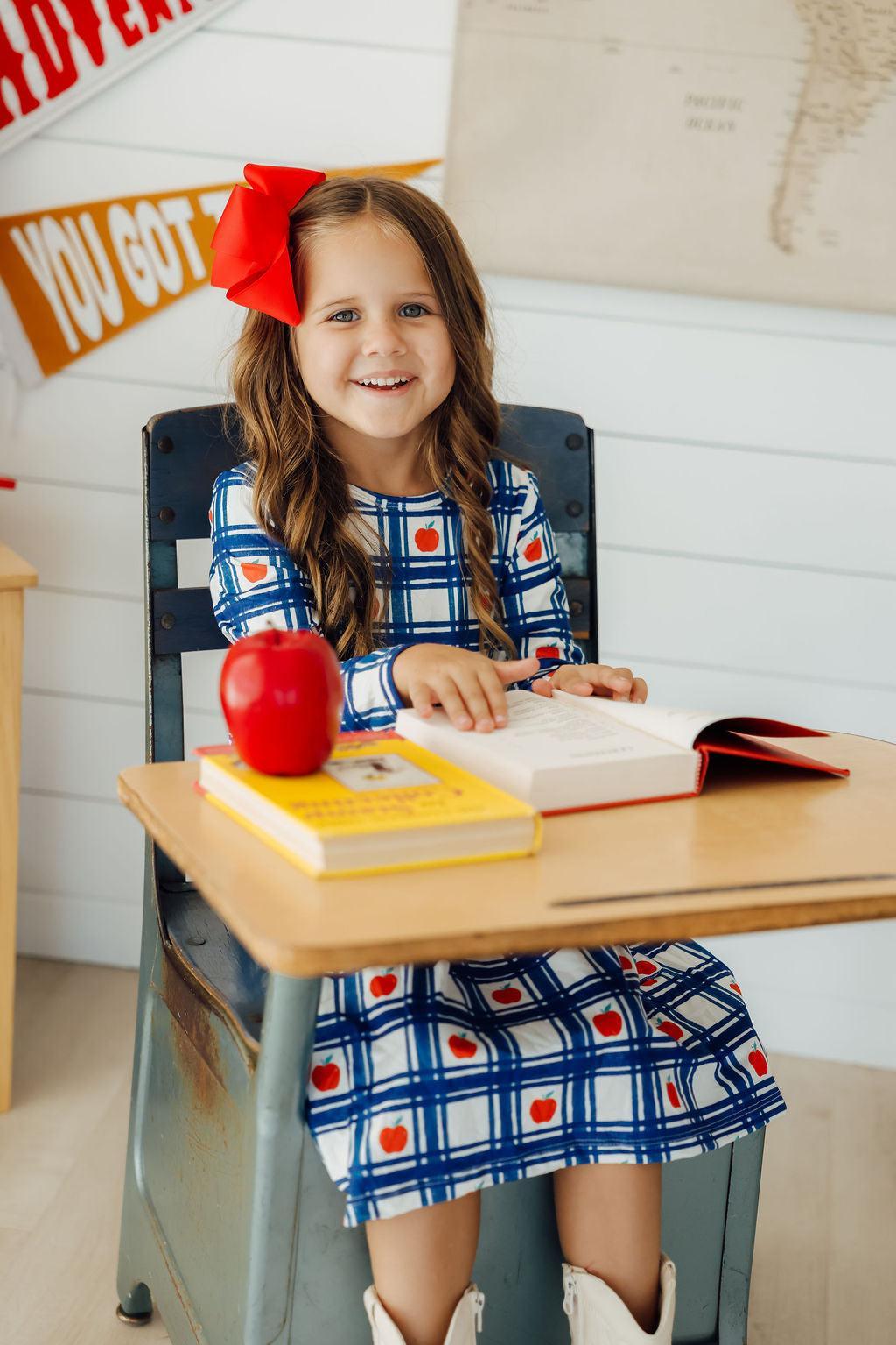 Plaid Apples L/S Pocket Twirl Dress by Mila & Rose ®