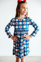 Plaid Apples L/S Pocket Twirl Dress by Mila & Rose ®