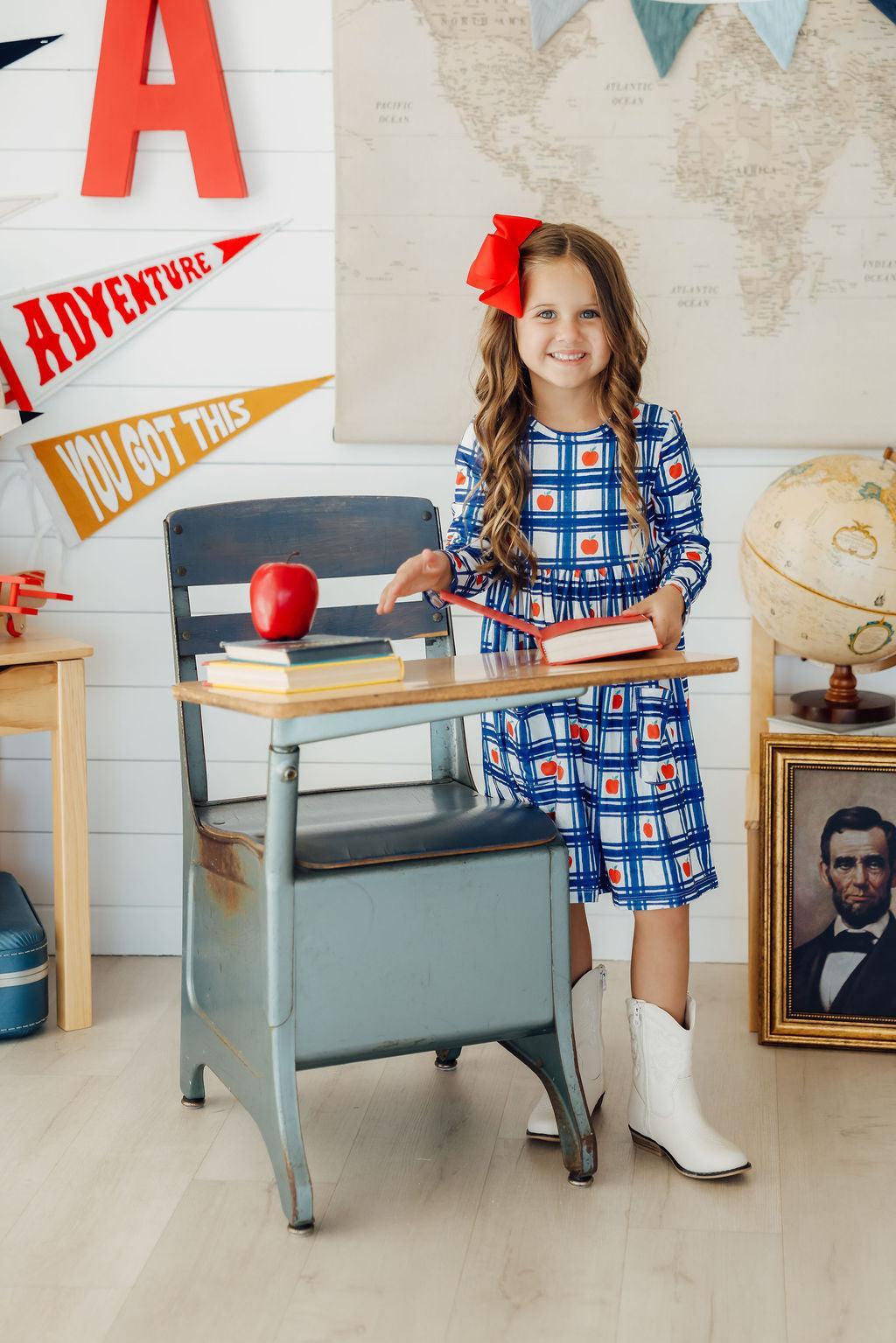 Plaid Apples L/S Pocket Twirl Dress by Mila & Rose ®