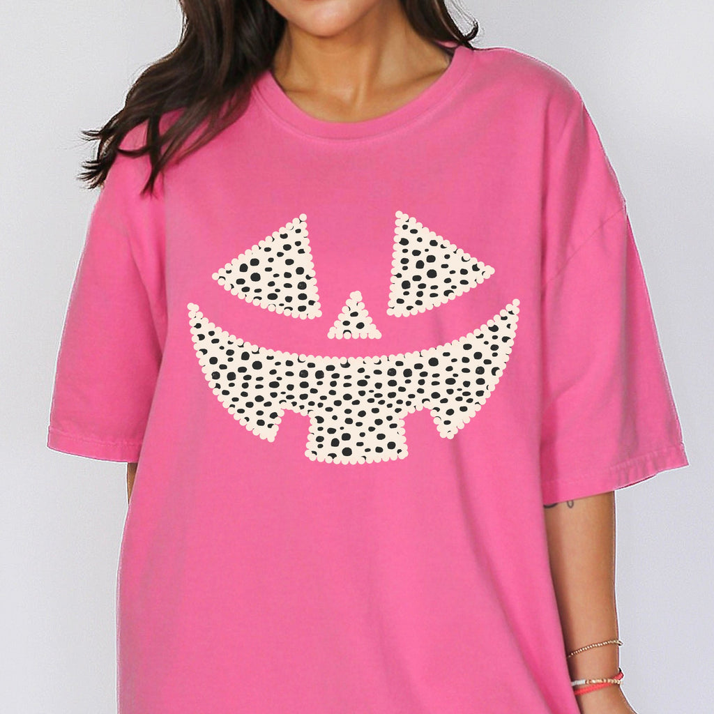 Polka Dot Jack-O-Lantern Dalmatian Witch Trick-Or-Treat Halloween Comfort Colors Tee by Refinery No. 1