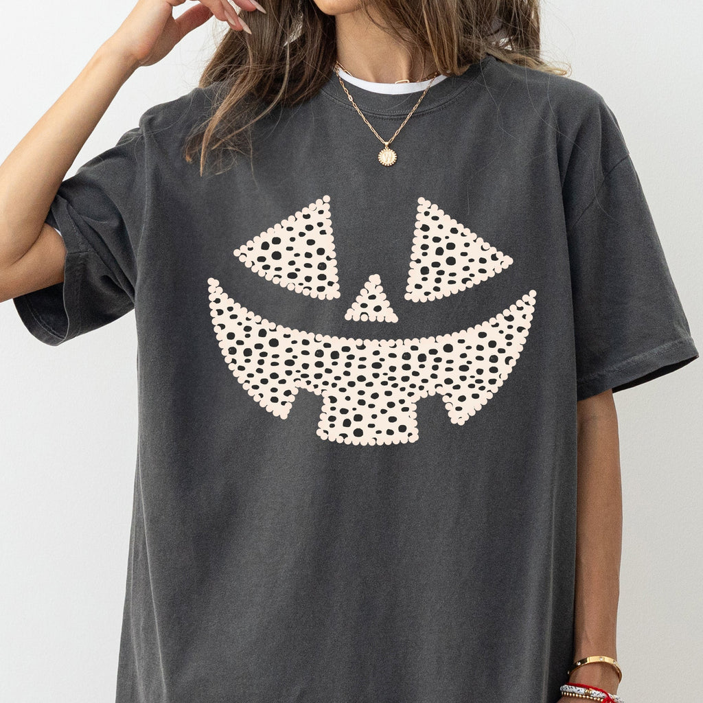Polka Dot Jack-O-Lantern Dalmatian Witch Trick-Or-Treat Halloween Comfort Colors Tee by Refinery No. 1
