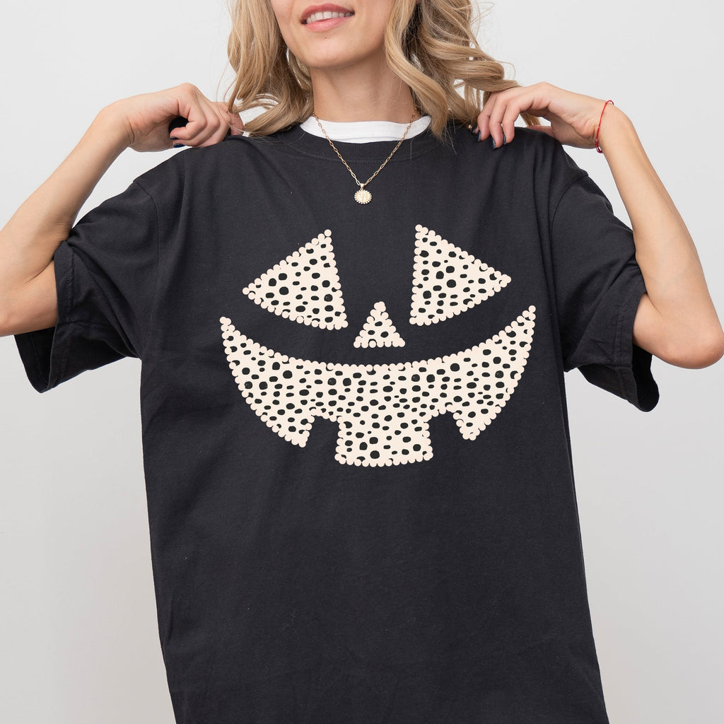 Polka Dot Jack-O-Lantern Dalmatian Witch Trick-Or-Treat Halloween Comfort Colors Tee by Refinery No. 1