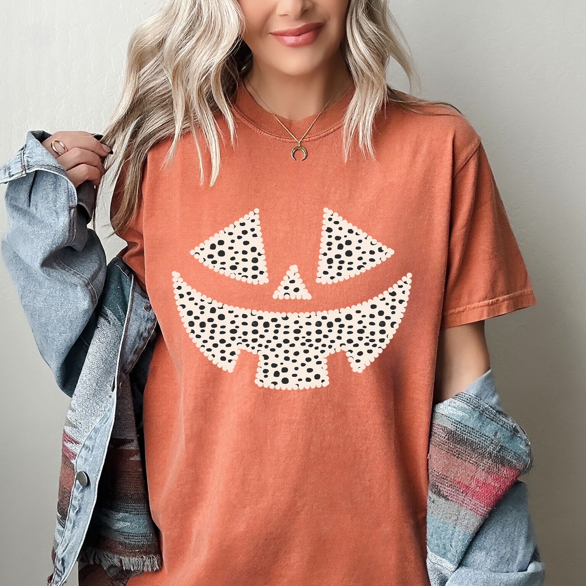 Polka Dot Jack-O-Lantern Dalmatian Witch Trick-Or-Treat Halloween Comfort Colors Tee by Refinery No. 1