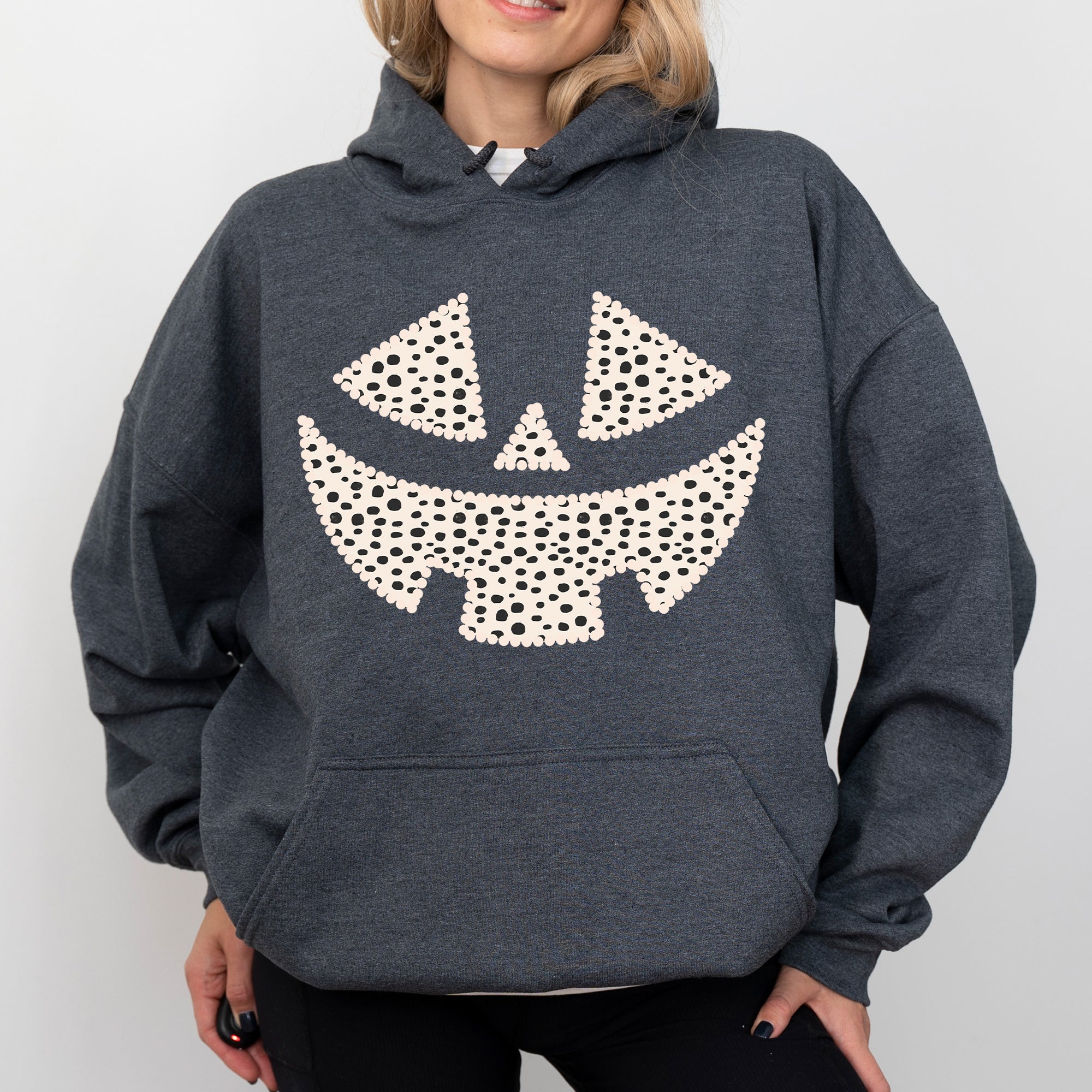 Polka Dot Jack-O-Lantern Dalmatian Pumpkin Halloween Trick Or Treat Witch Hoodie by Refinery No. 1
