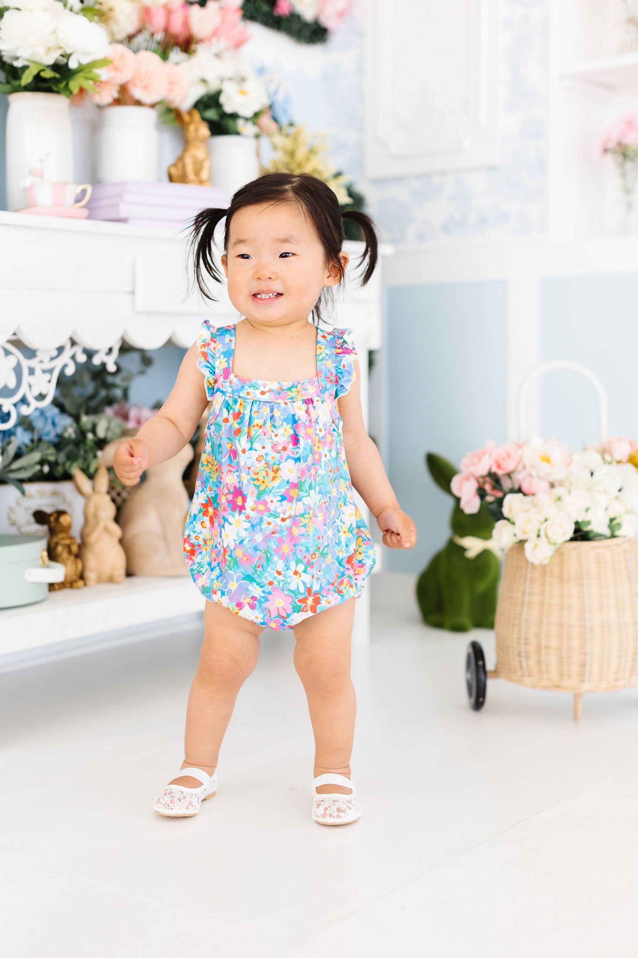 Preppy Floral Ruffle Cross Back Romper by Mila & Rose ®