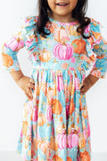 Preppy Pumpkins 3/4 Sleeve Ruffle Twirl Dress by Mila & Rose ®