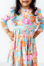 Preppy Pumpkins 3/4 Sleeve Ruffle Twirl Dress by Mila & Rose ®