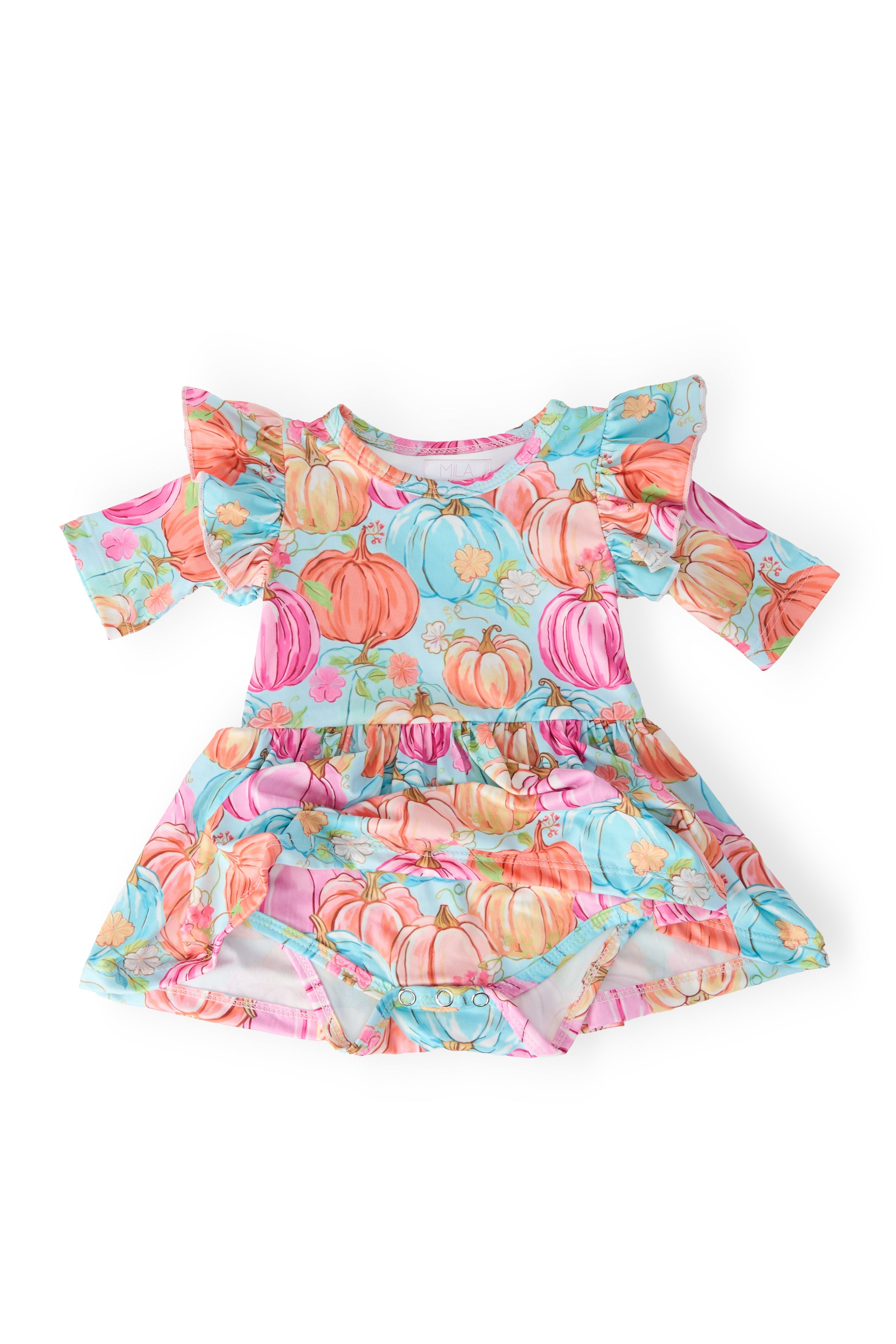 Preppy Pumpkins 3/4 Sleeve Twirl Flutter Bodysuit by Mila & Rose ®