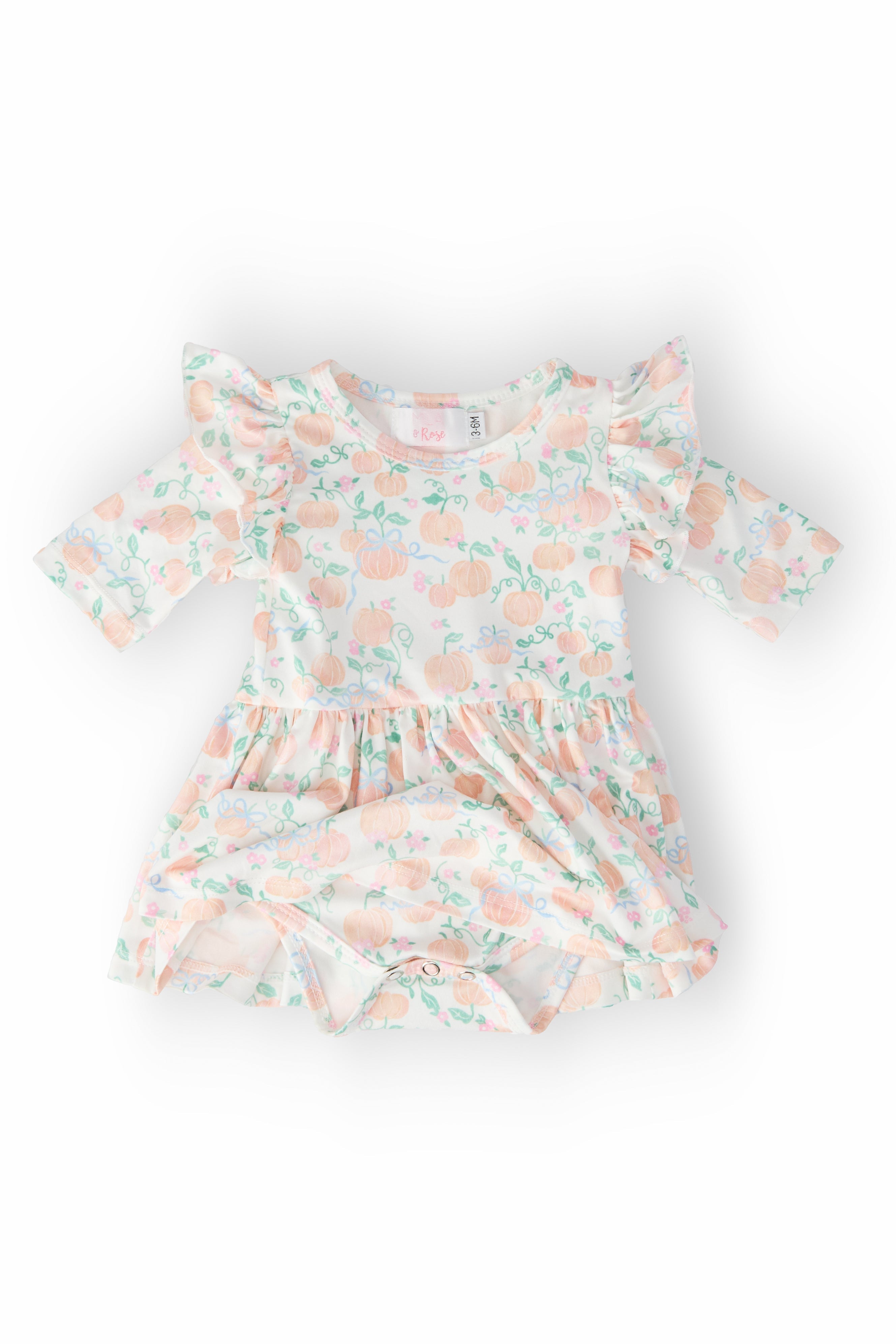 Pretty Pumpkins 3/4 Sleeve Flutter Twirl Bodysuit by Mila & Rose ®