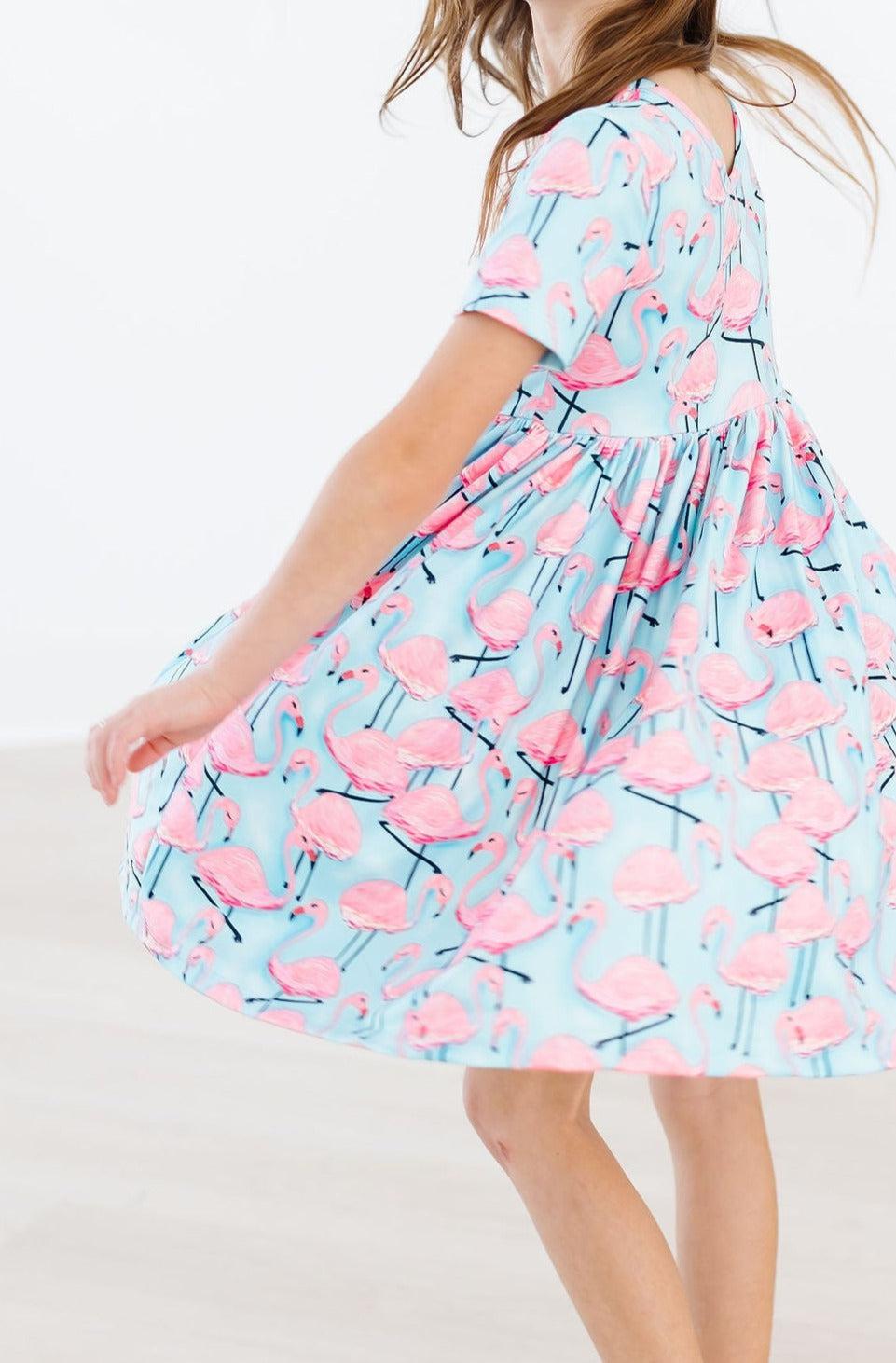 Pretty in Pink Flamingos S/S Pocket Twirl Dress by Mila & Rose ®