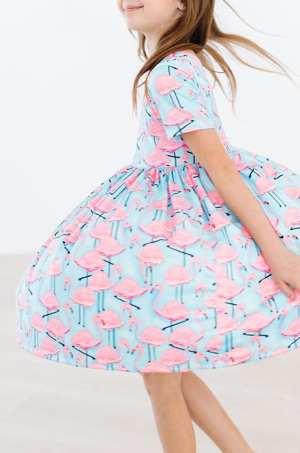 Pretty in Pink Flamingos S/S Pocket Twirl Dress by Mila & Rose ®