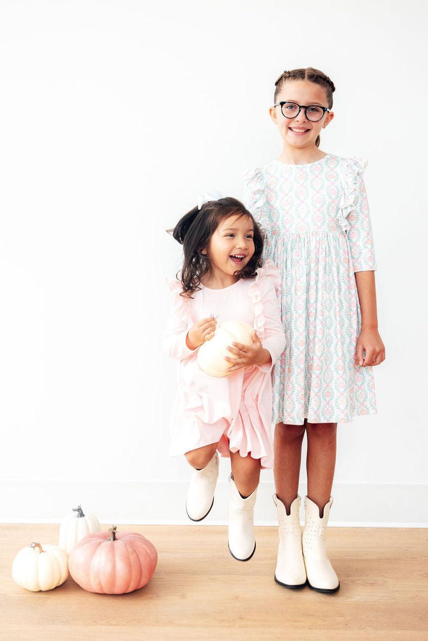 Pumpkin Kisses, Harvest Wishes 3/4 Sleeve Ruffle Twirl Dress by Mila & Rose ®