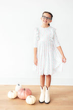 Pumpkin Kisses, Harvest Wishes 3/4 Sleeve Ruffle Twirl Dress by Mila & Rose ®