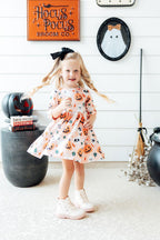 Pumpkin Peekaboo 3/4 Sleeve Pocket Twirl Dress by Mila & Rose ®
