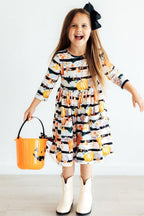 Pumpkins & Peonies 3/4 Sleeve Pocket Twirl Dress by Mila & Rose ®