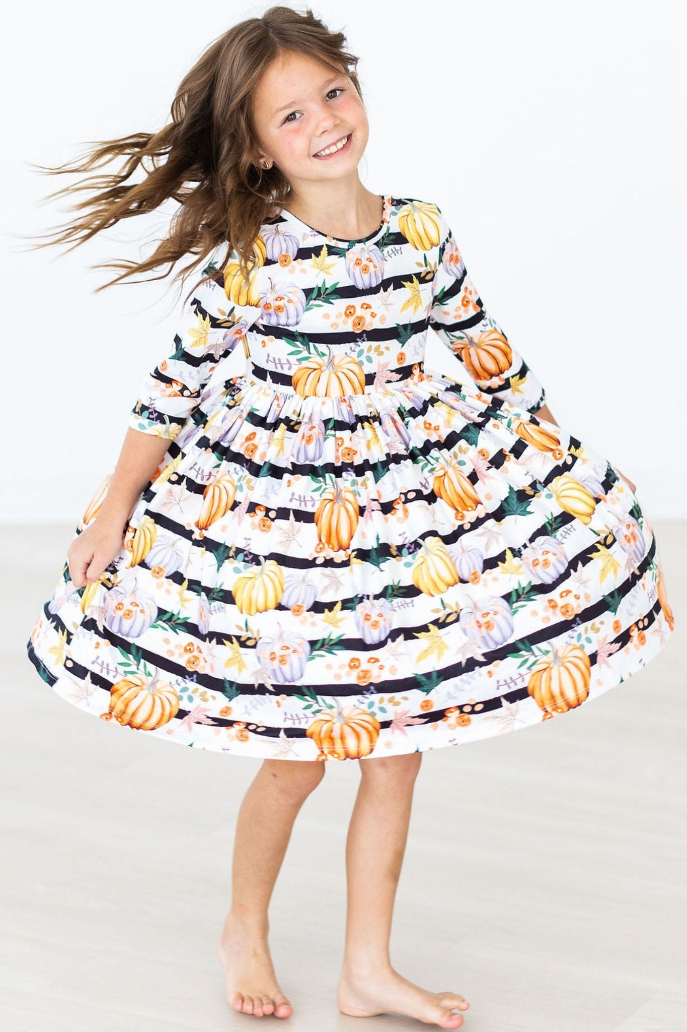 Pumpkins & Peonies 3/4 Sleeve Pocket Twirl Dress by Mila & Rose ®