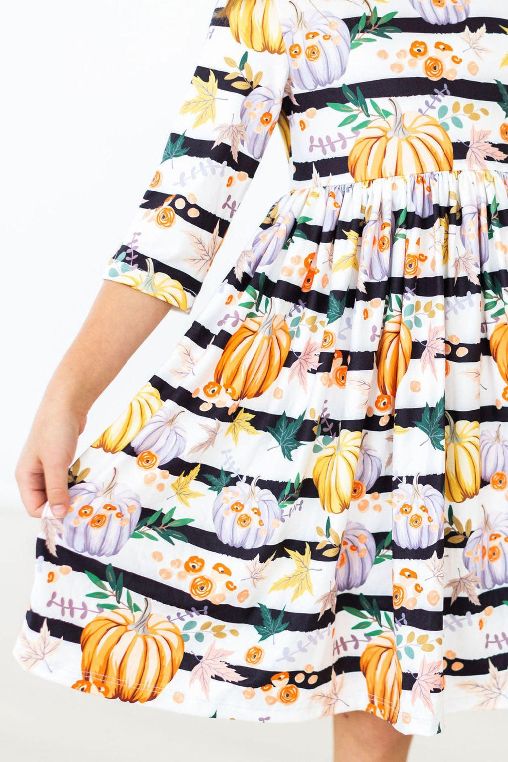 Pumpkins & Peonies 3/4 Sleeve Pocket Twirl Dress by Mila & Rose ®
